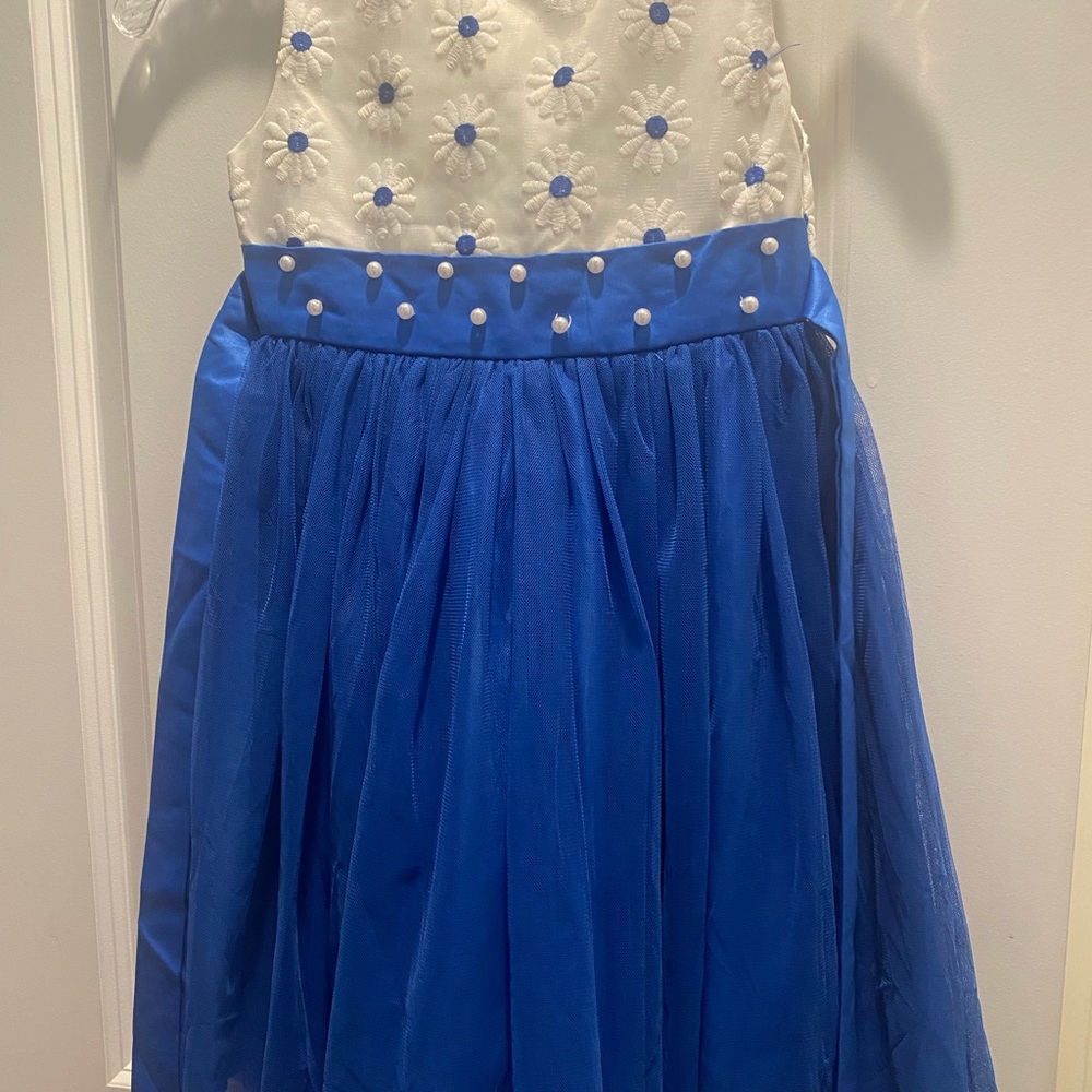 Elegant Blue and White Kids Formal Dress